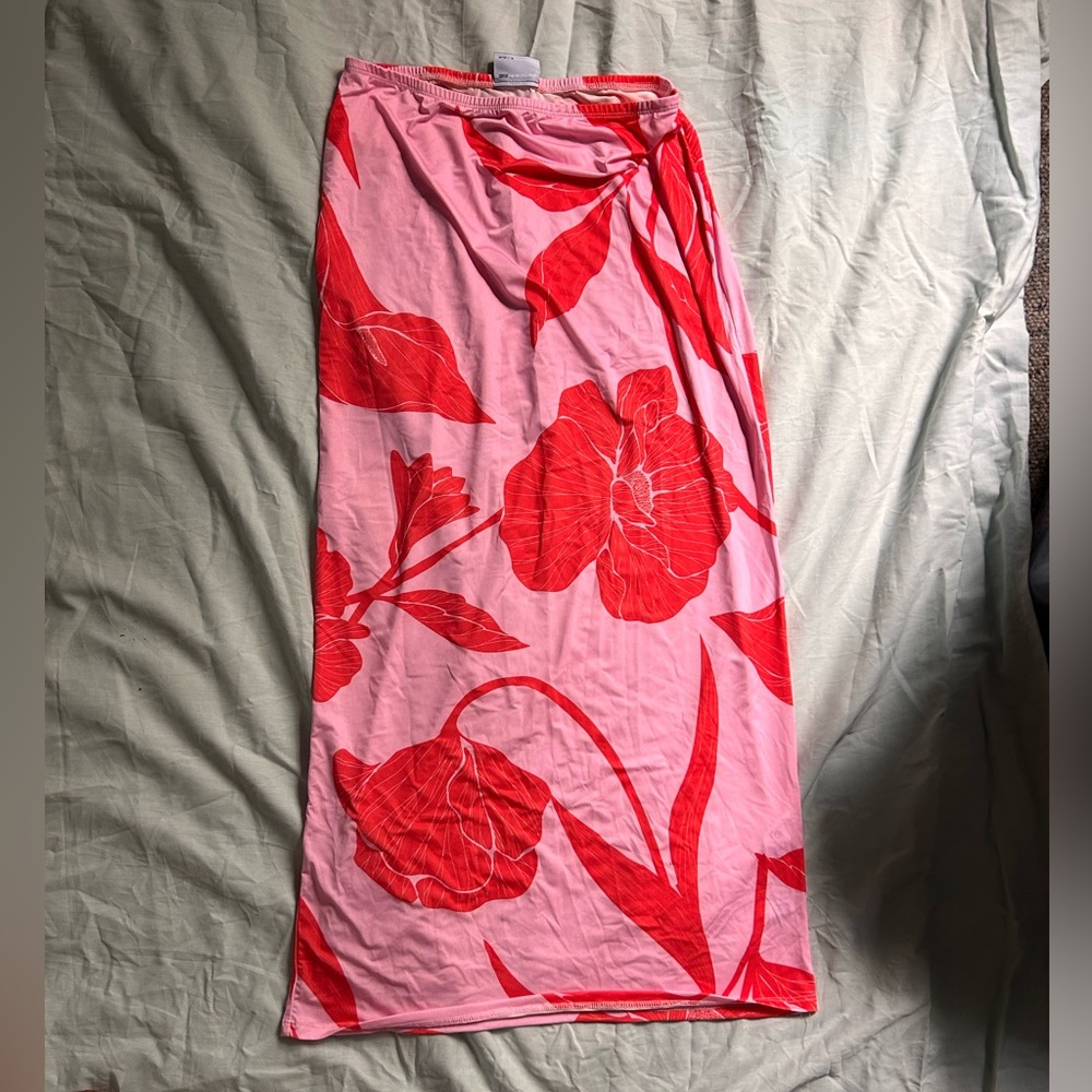 ASOS Design Pink and Red Floral Maxi Skirt